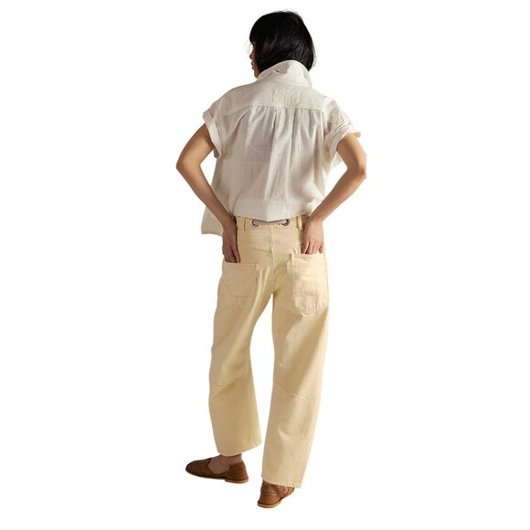 Free People We The Free Moxie Low Slung Barrel Jeans Lemon Icing Wash 29 New - Picture 4 of 16